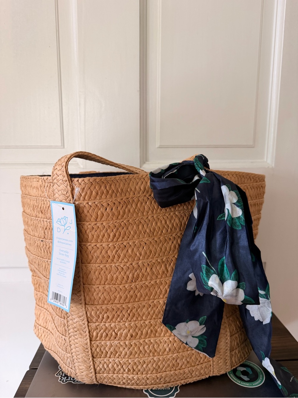 NWT Draper James Everyday Straw Bag Floral Scarf Tote